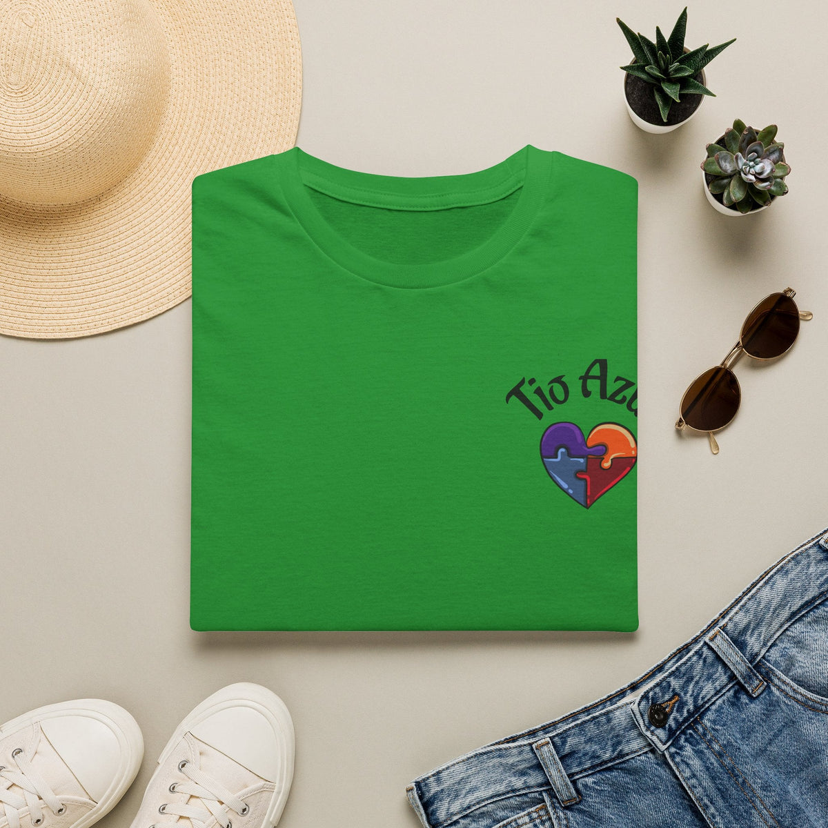 T-Shirt — "Tío Azul" Puzzle Heart Chest Logo (Latinx Pride Gift) - Geo Rocks The 'Tism