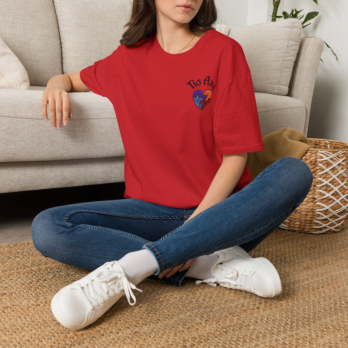 T-Shirt — "Tío Azul" Puzzle Heart Chest Logo (Latinx Pride Gift) - Geo Rocks The 'Tism