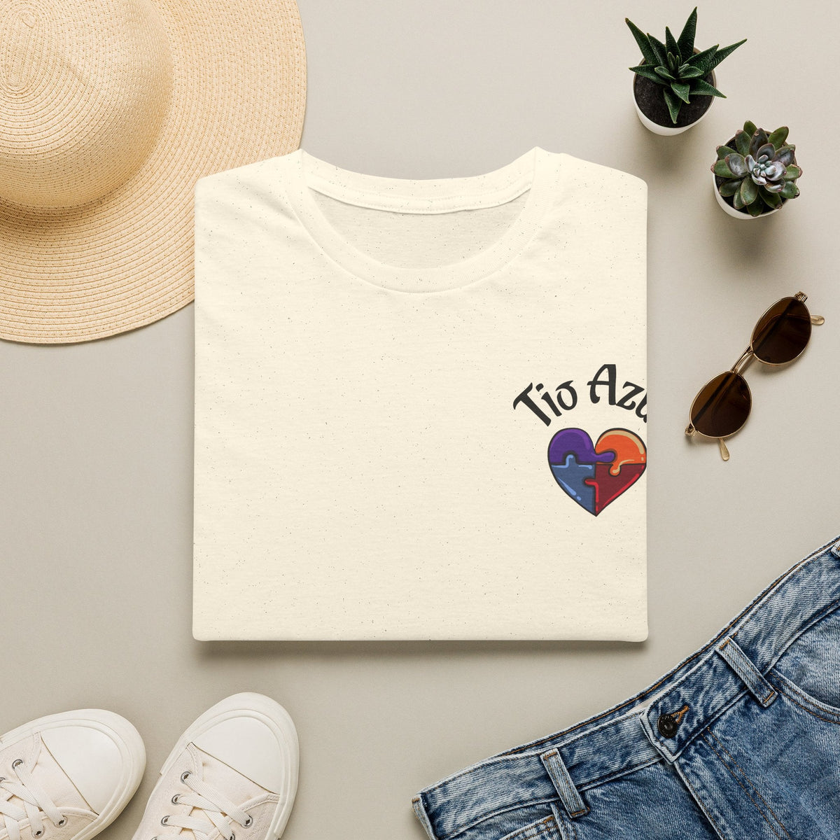 T-Shirt — "Tío Azul" Puzzle Heart Chest Logo (Latinx Pride Gift) - Geo Rocks The 'Tism