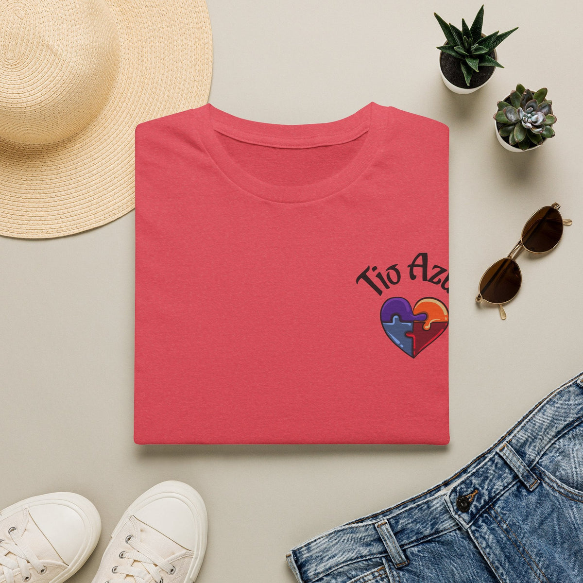 T-Shirt — "Tío Azul" Puzzle Heart Chest Logo (Latinx Pride Gift) - Geo Rocks The 'Tism