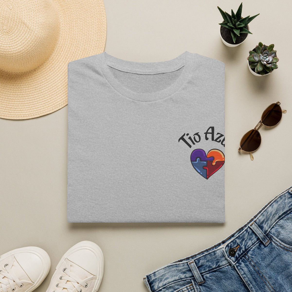 T-Shirt — "Tío Azul" Puzzle Heart Chest Logo (Latinx Pride Gift) - Geo Rocks The 'Tism