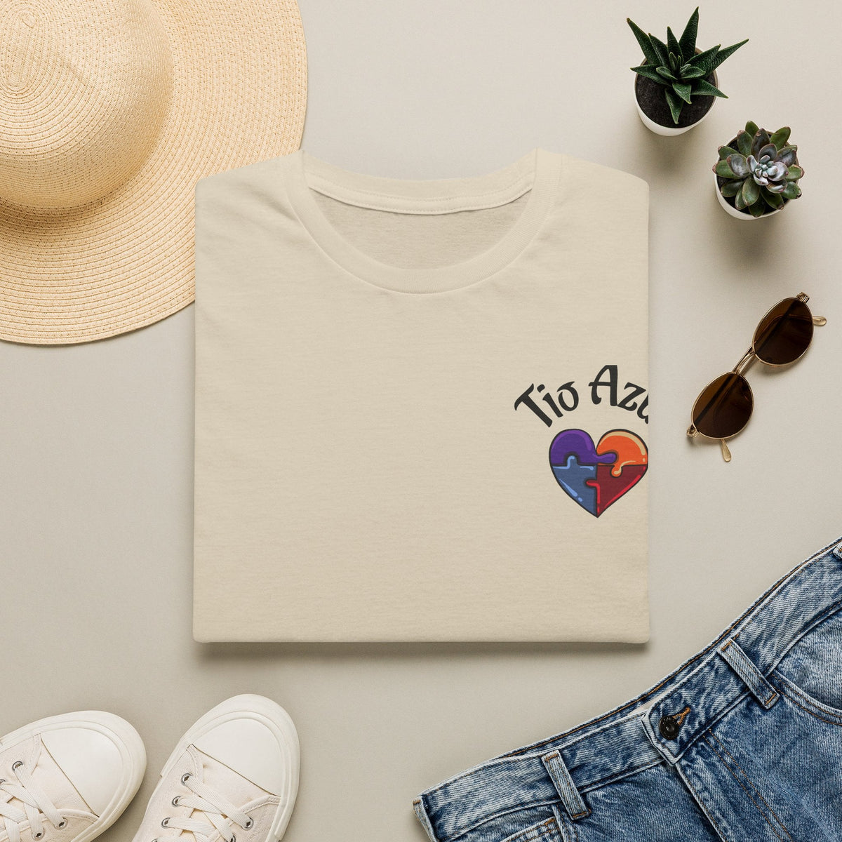 T-Shirt — "Tío Azul" Puzzle Heart Chest Logo (Latinx Pride Gift) - Geo Rocks The 'Tism