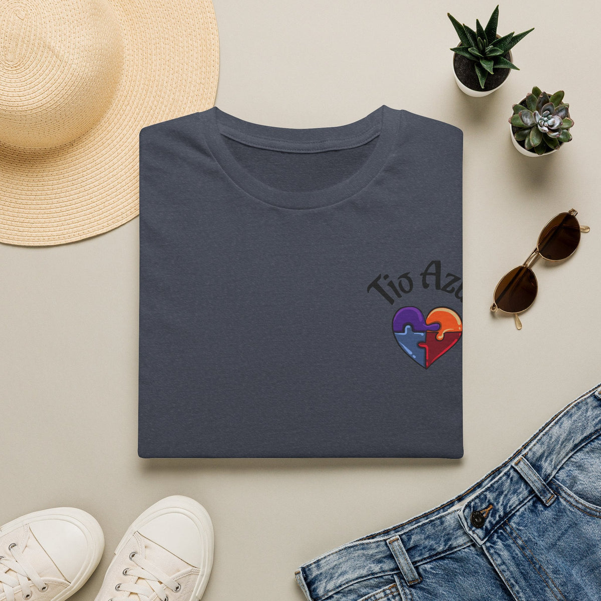 T-Shirt — "Tío Azul" Puzzle Heart Chest Logo (Latinx Pride Gift) - Geo Rocks The 'Tism