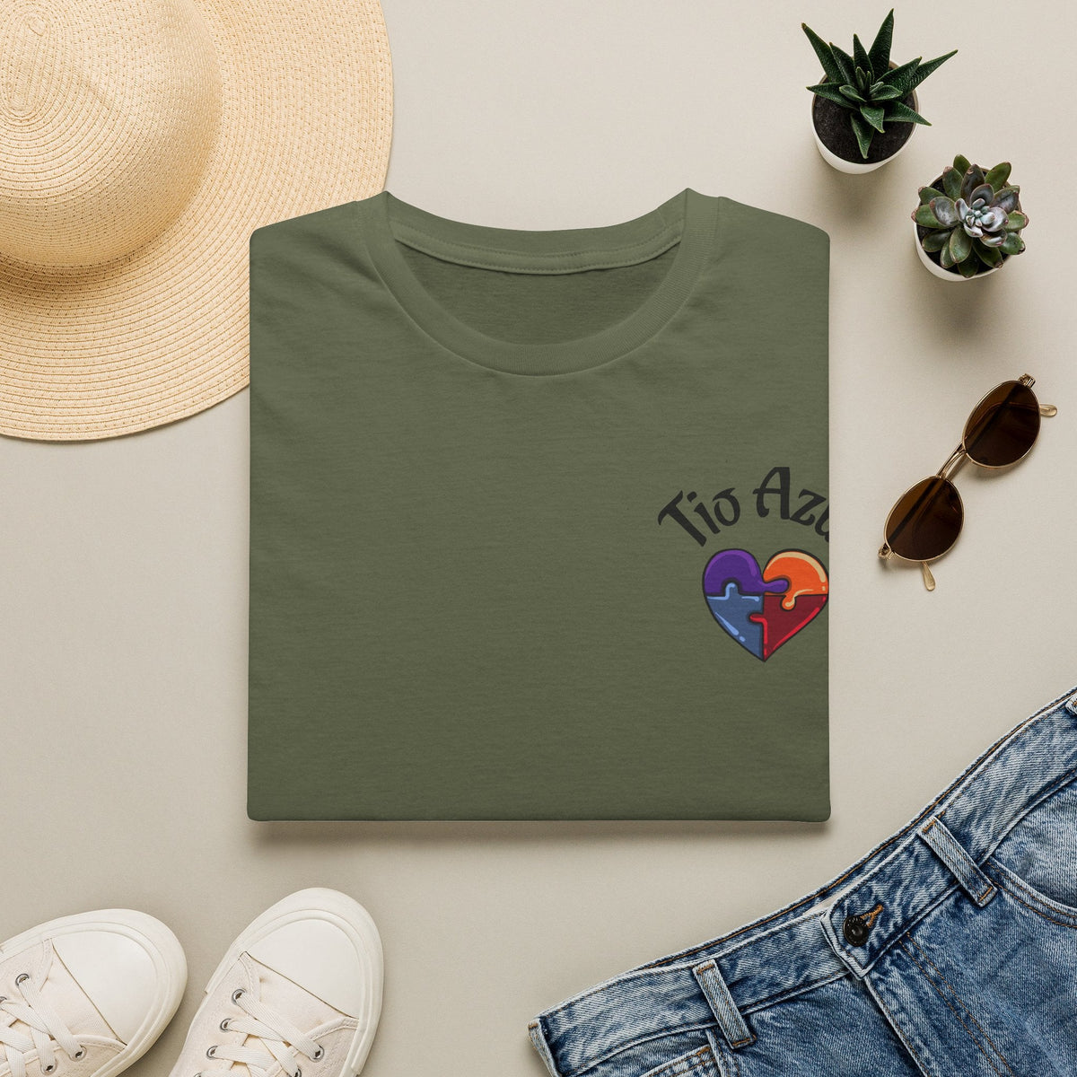 T-Shirt — "Tío Azul" Puzzle Heart Chest Logo (Latinx Pride Gift) - Geo Rocks The 'Tism