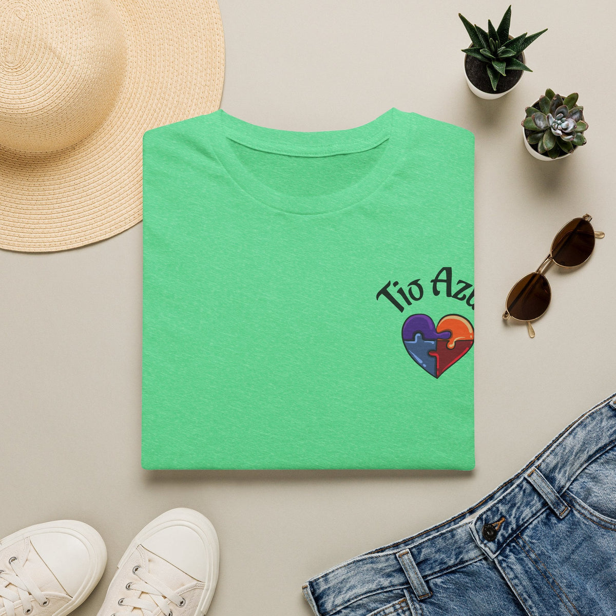 T-Shirt — "Tío Azul" Puzzle Heart Chest Logo (Latinx Pride Gift) - Geo Rocks The 'Tism