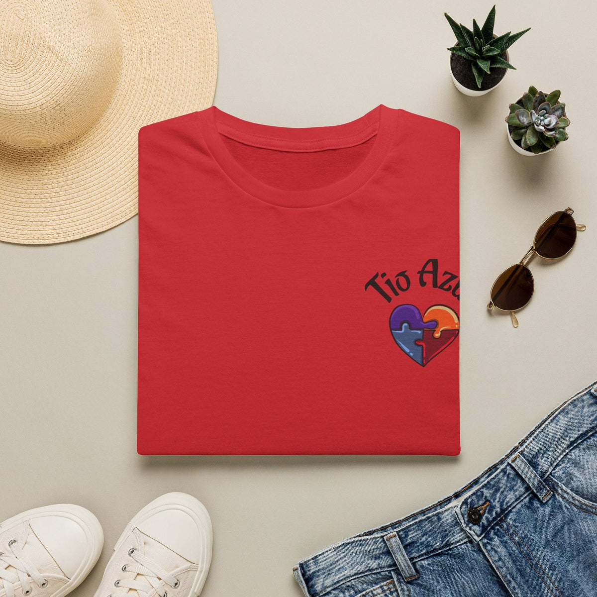 T-Shirt — "Tío Azul" Puzzle Heart Chest Logo (Latinx Pride Gift) - Geo Rocks The 'Tism