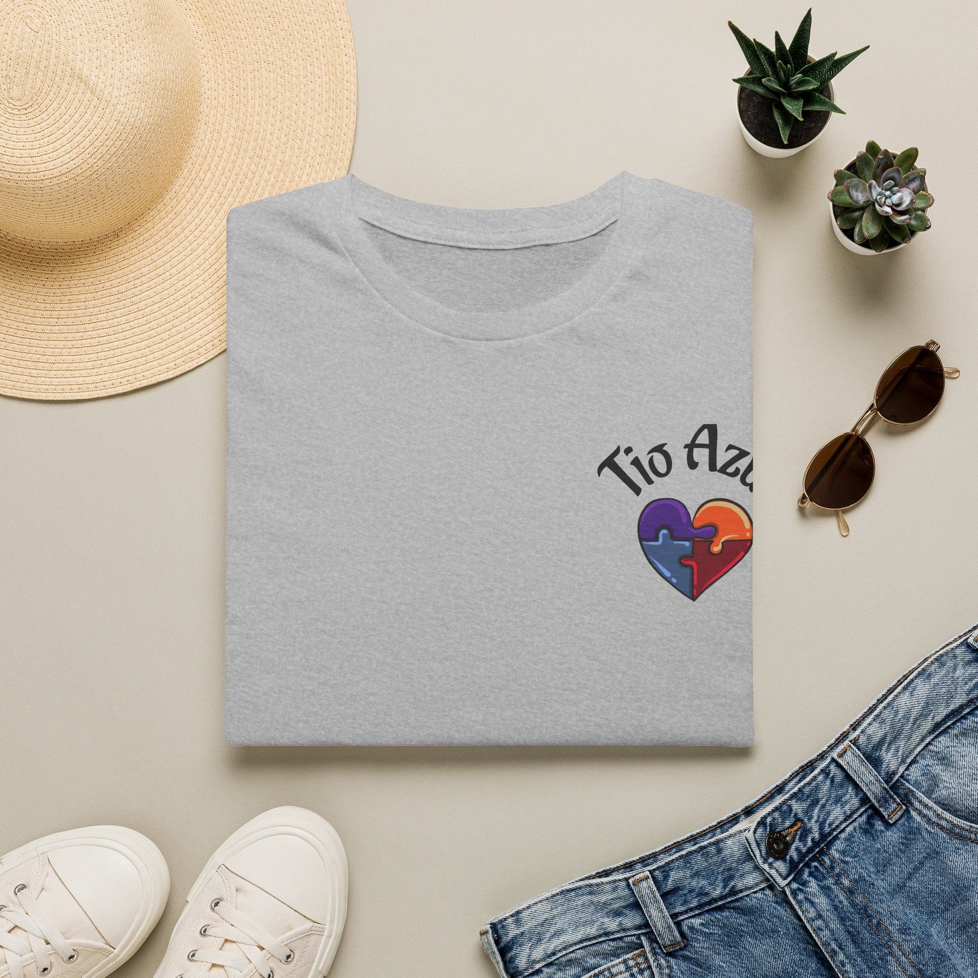 T-Shirt — "Tío Azul" Puzzle Heart Chest Logo (Latinx Pride Gift) - Geo Rocks The 'Tism