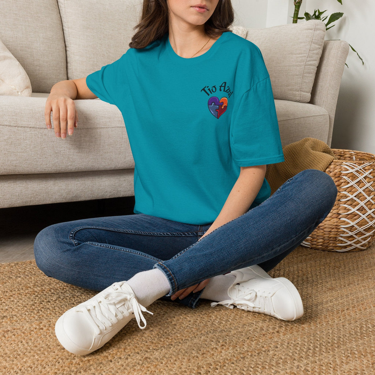 T-Shirt — "Tío Azul" Puzzle Heart Chest Logo (Latinx Pride Gift) - Geo Rocks The 'Tism