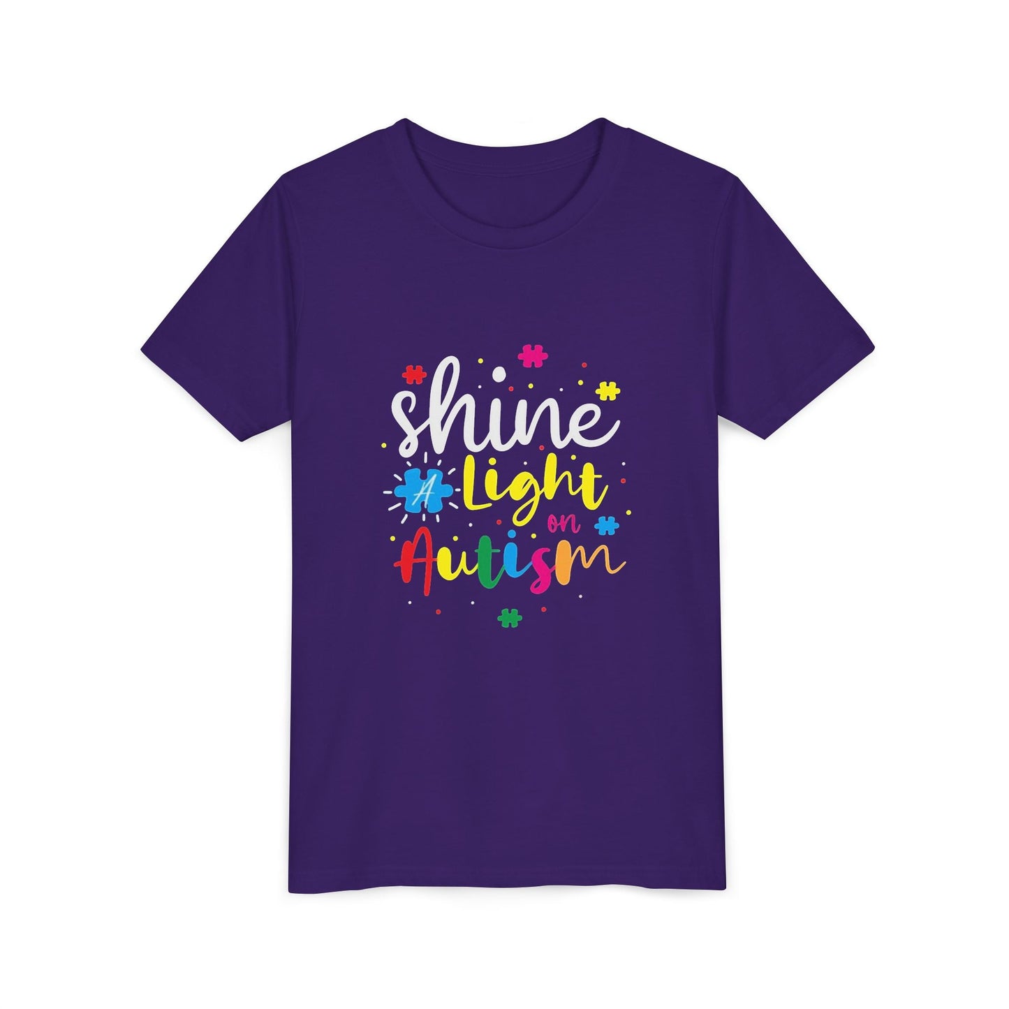 Youth Tee - "Light Up Autism" Colorful Puzzle Piece Awareness Shirt - Geo Rocks The 'Tism