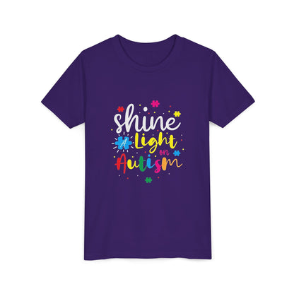 Youth Tee - "Light Up Autism" Colorful Puzzle Piece Awareness Shirt - Geo Rocks The 'Tism