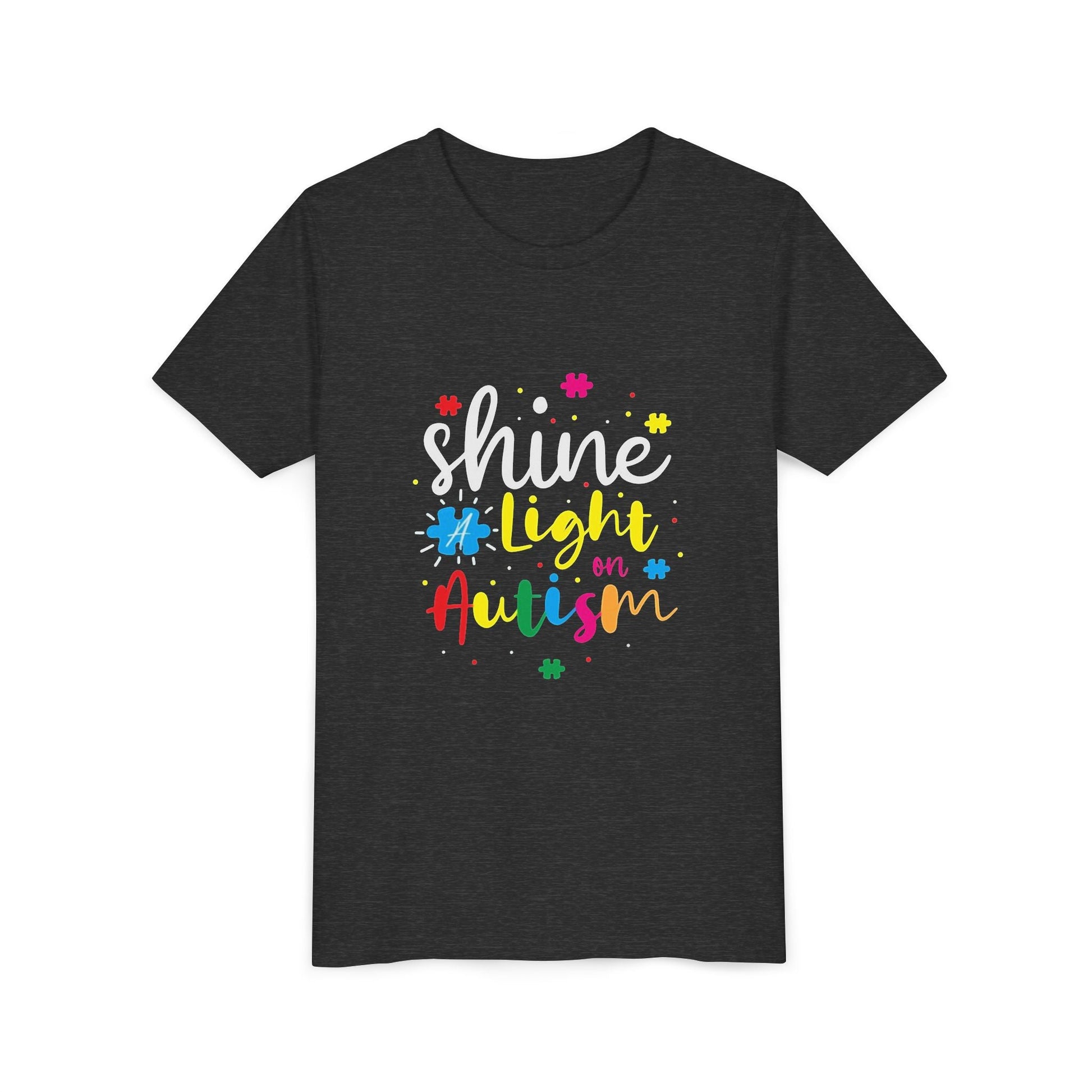 Youth Tee - "Light Up Autism" Colorful Puzzle Piece Awareness Shirt - Geo Rocks The 'Tism