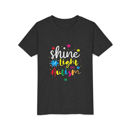 Youth Tee - "Light Up Autism" Colorful Puzzle Piece Awareness Shirt - Geo Rocks The 'Tism