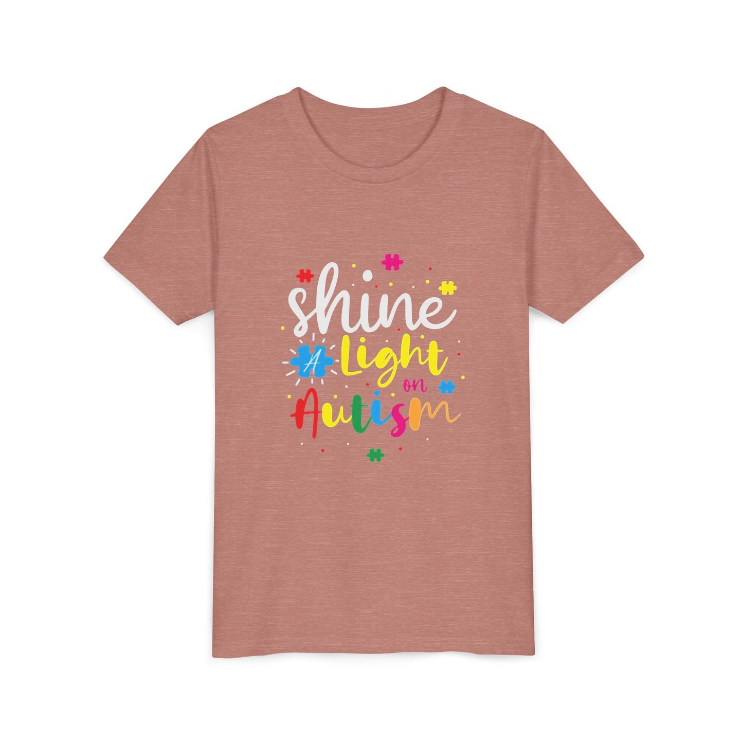 Youth Tee - "Light Up Autism" Colorful Puzzle Piece Awareness Shirt - Geo Rocks The 'Tism