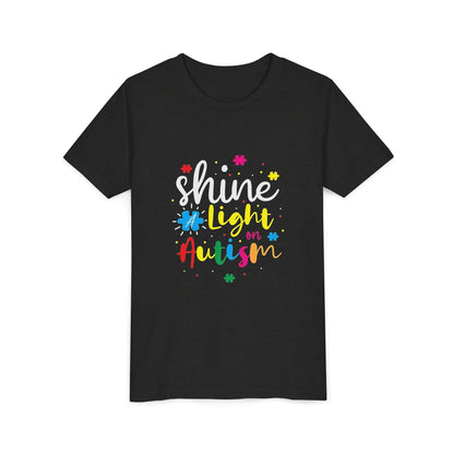 Youth Tee - "Light Up Autism" Colorful Puzzle Piece Awareness Shirt - Geo Rocks The 'Tism