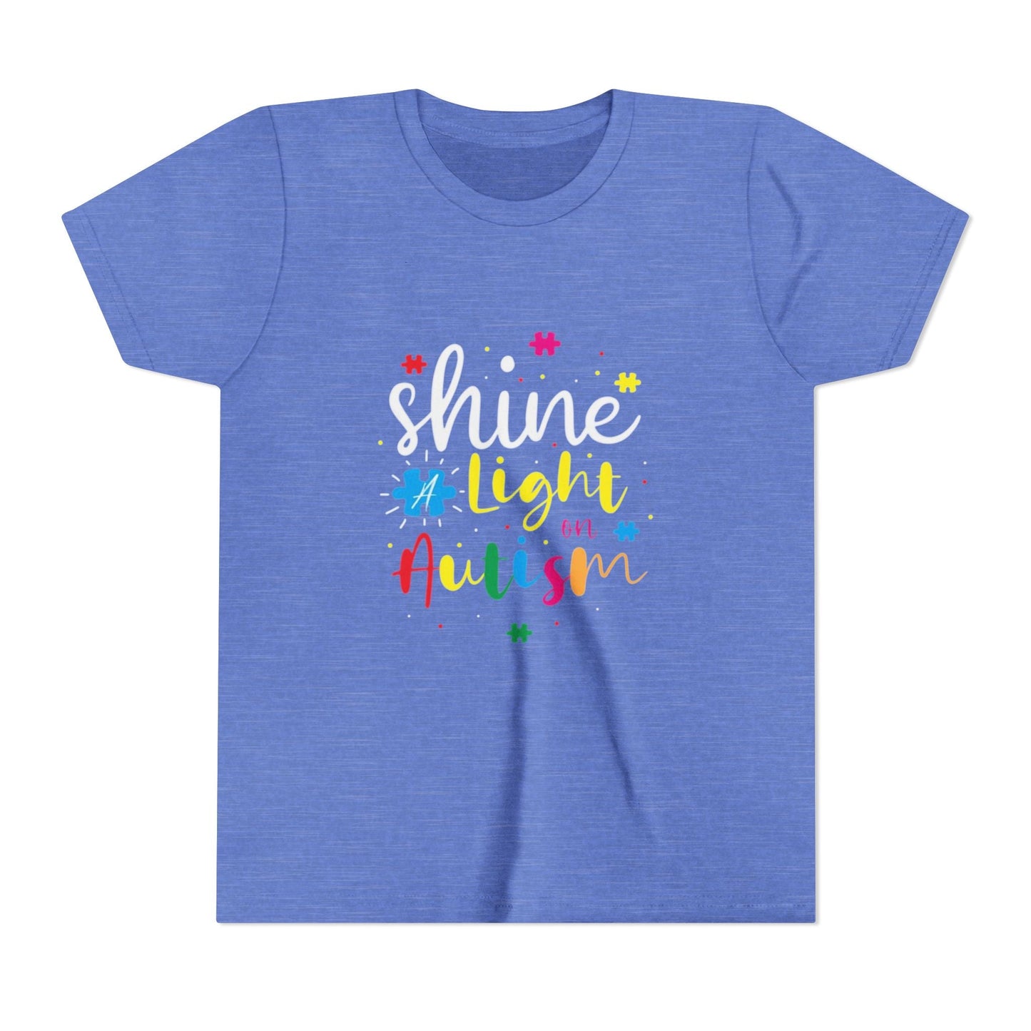 Youth Tee - "Light Up Autism" Colorful Puzzle Piece Awareness Shirt - Geo Rocks The 'Tism