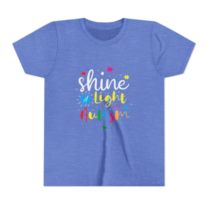 Youth Tee - "Light Up Autism" Colorful Puzzle Piece Awareness Shirt - Geo Rocks The 'Tism