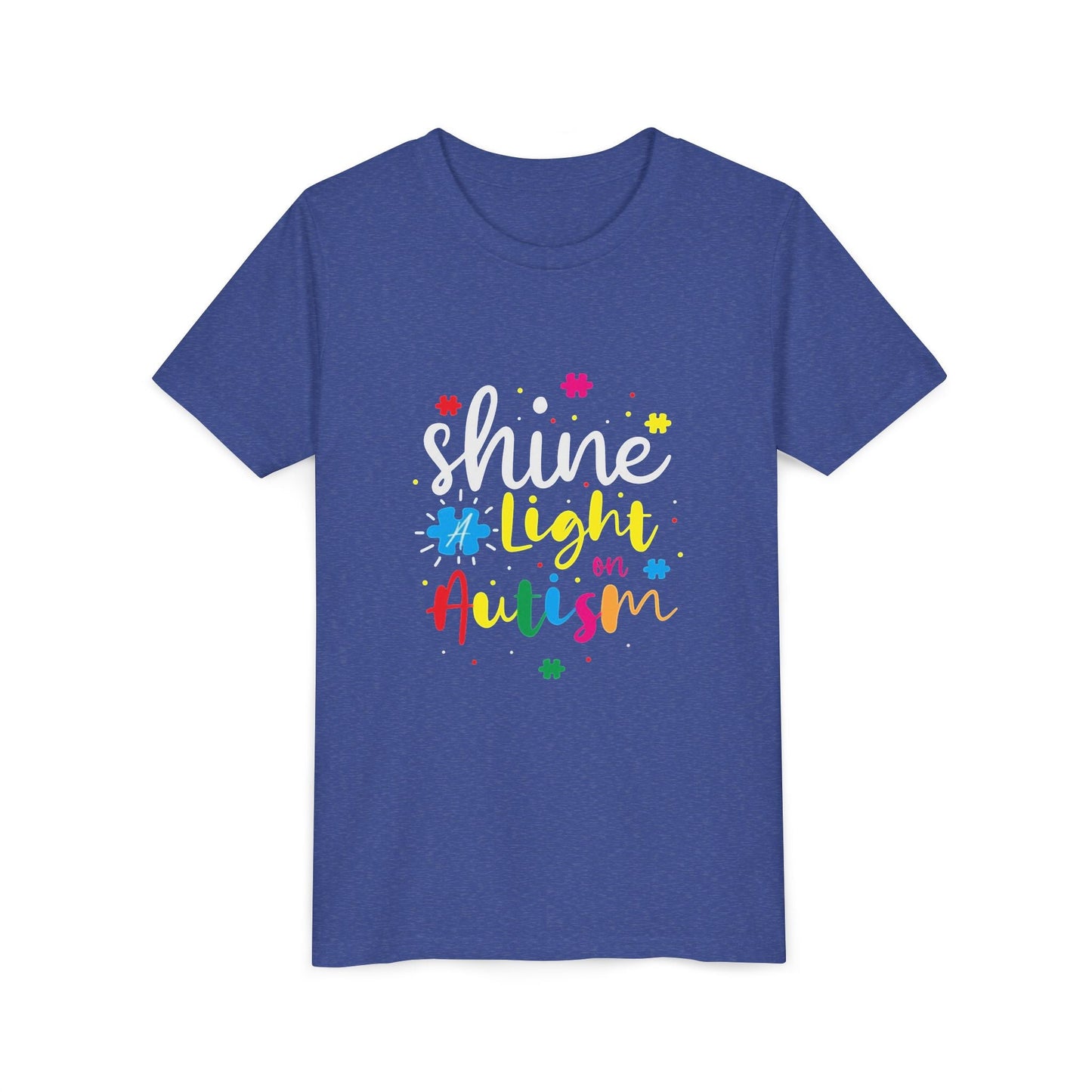 Youth Tee - "Light Up Autism" Colorful Puzzle Piece Awareness Shirt - Geo Rocks The 'Tism