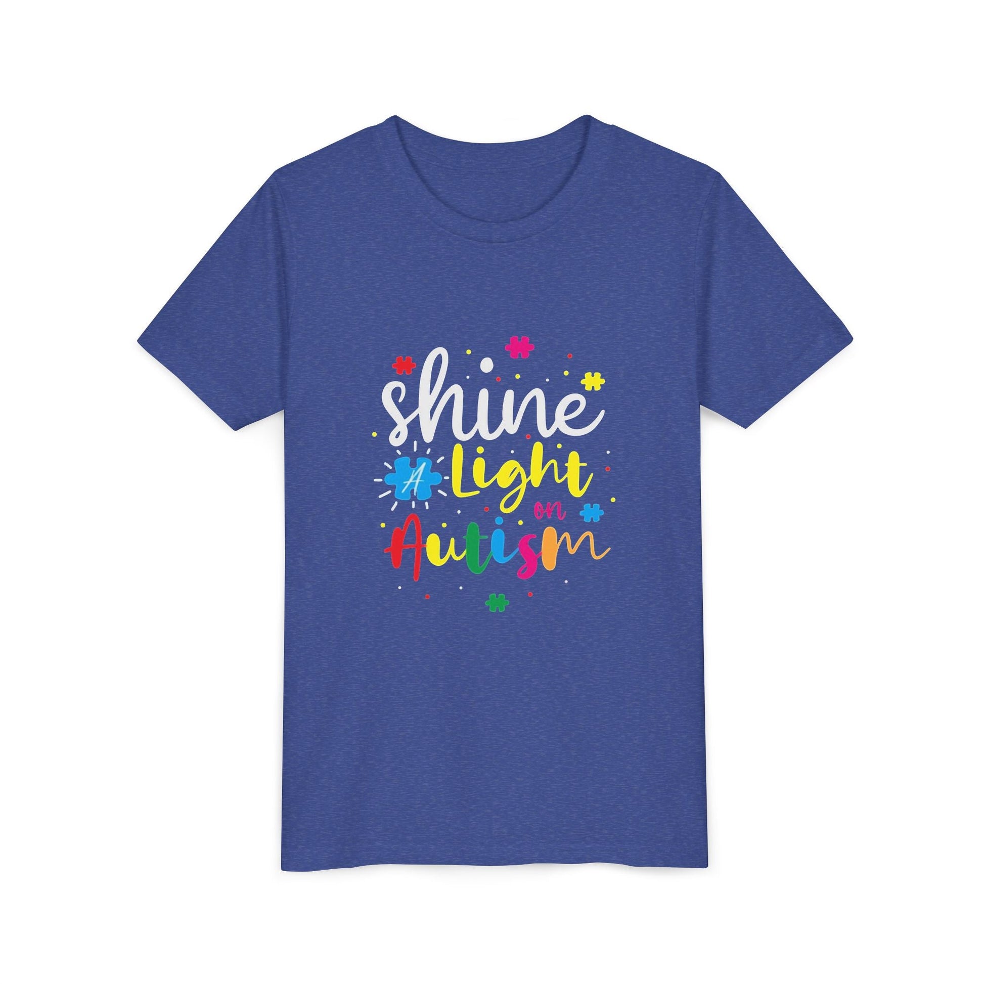 Youth Tee - "Light Up Autism" Colorful Puzzle Piece Awareness Shirt - Geo Rocks The 'Tism