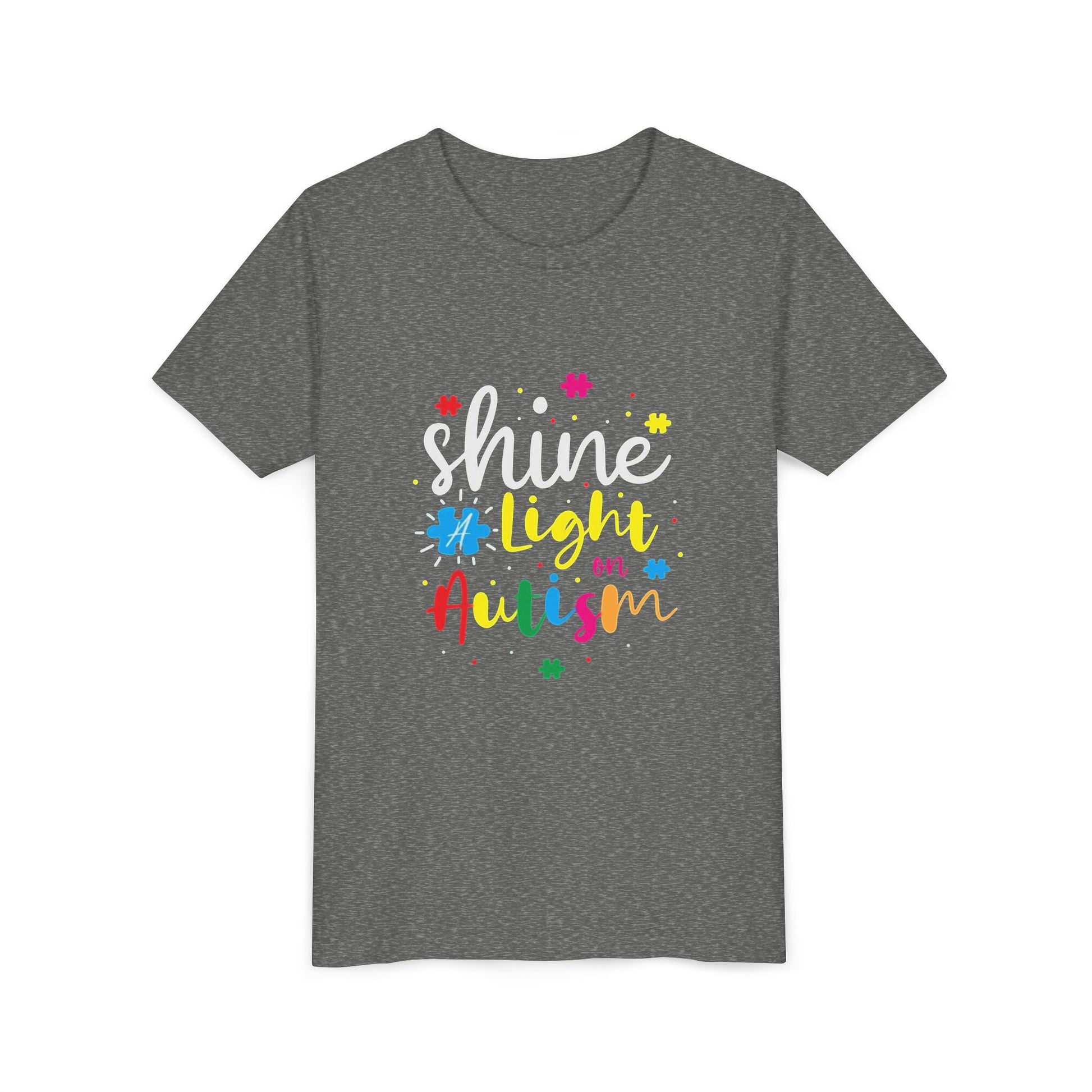 Youth Tee - "Light Up Autism" Colorful Puzzle Piece Awareness Shirt - Geo Rocks The 'Tism