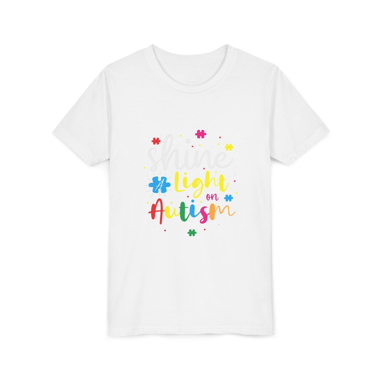 Youth Tee - "Light Up Autism" Colorful Puzzle Piece Awareness Shirt - Geo Rocks The 'Tism