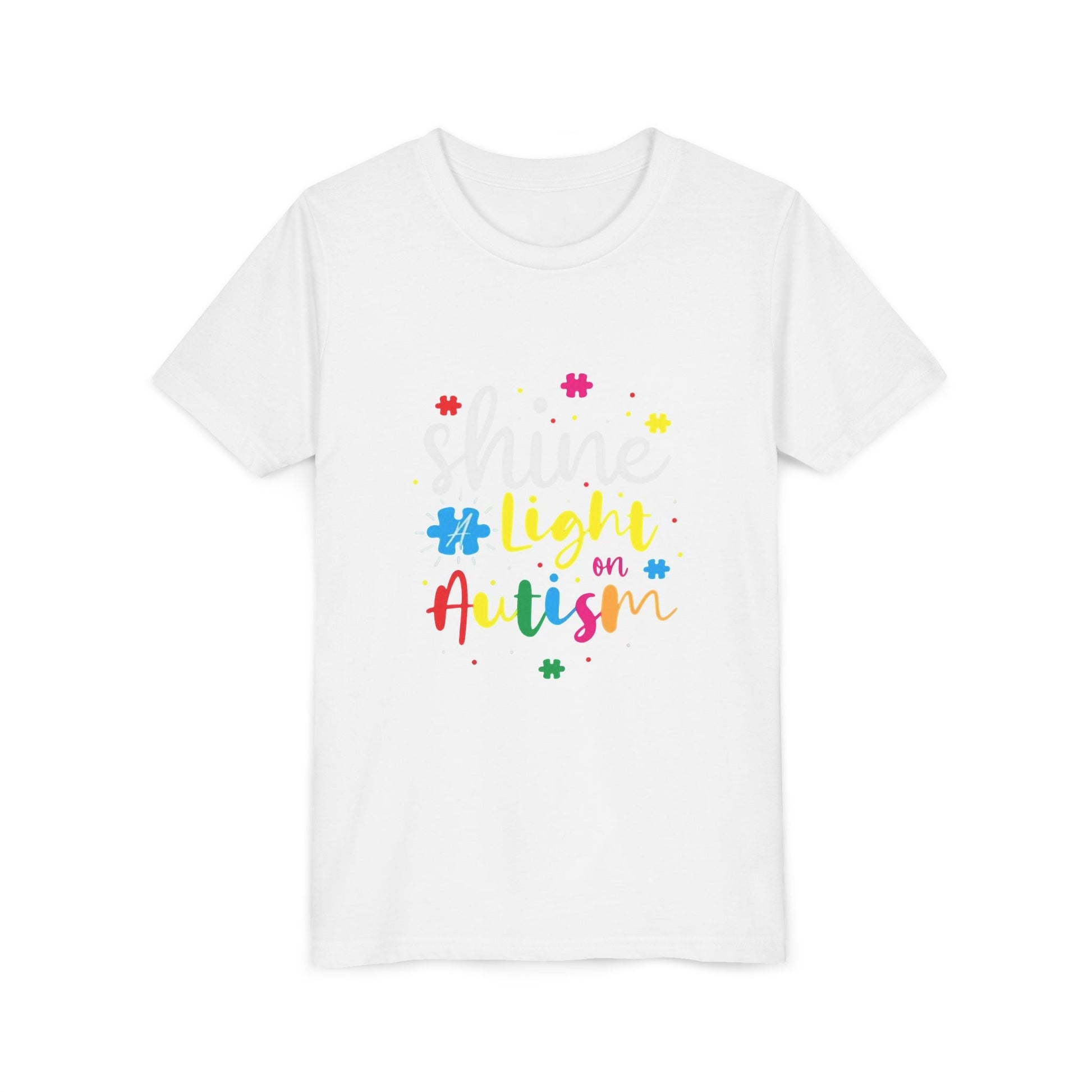 Youth Tee - "Light Up Autism" Colorful Puzzle Piece Awareness Shirt - Geo Rocks The 'Tism