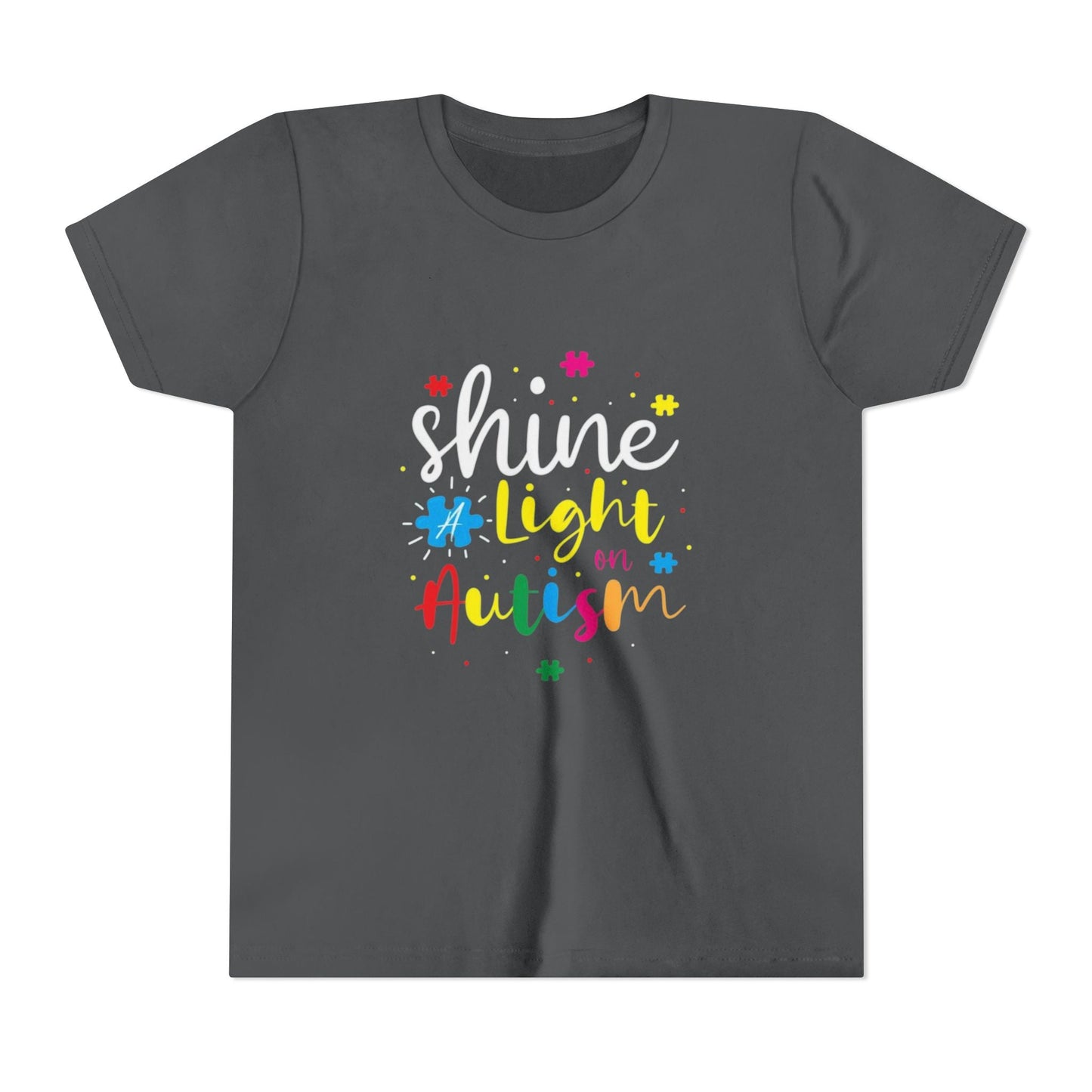 Youth Tee - "Light Up Autism" Colorful Puzzle Piece Awareness Shirt - Geo Rocks The 'Tism