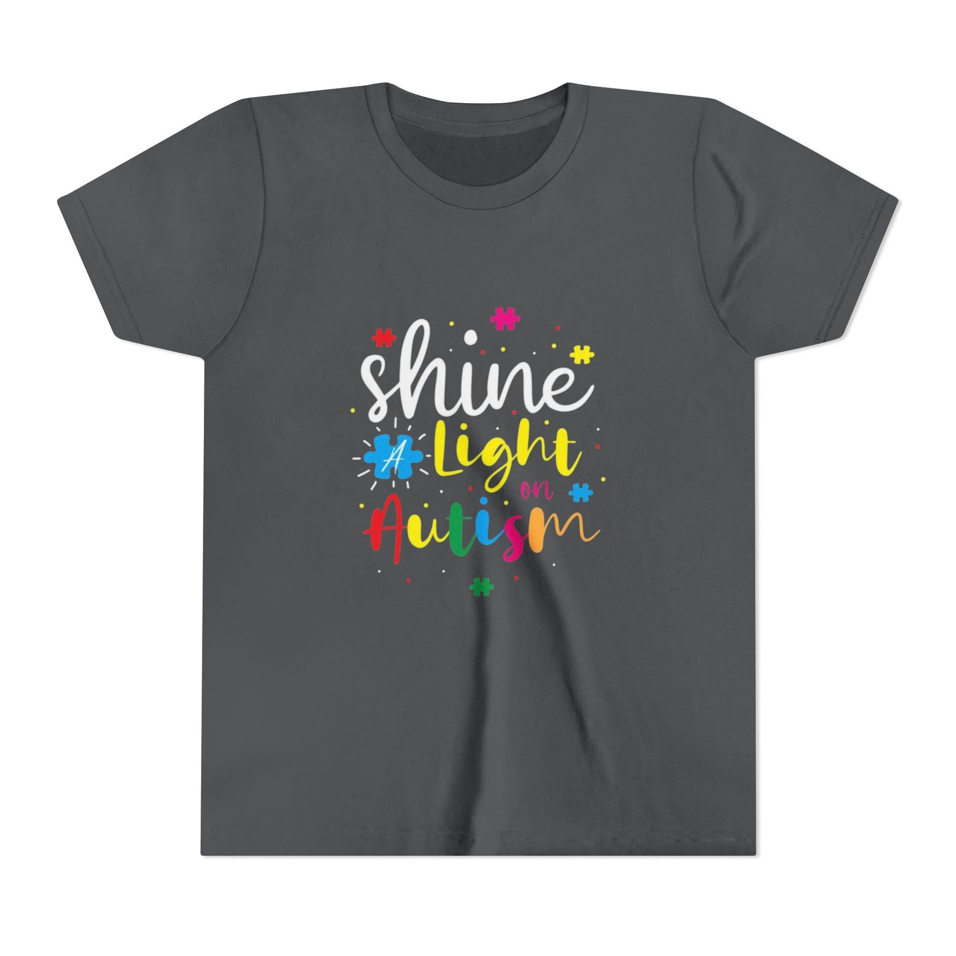 Youth Tee - "Light Up Autism" Colorful Puzzle Piece Awareness Shirt - Geo Rocks The 'Tism