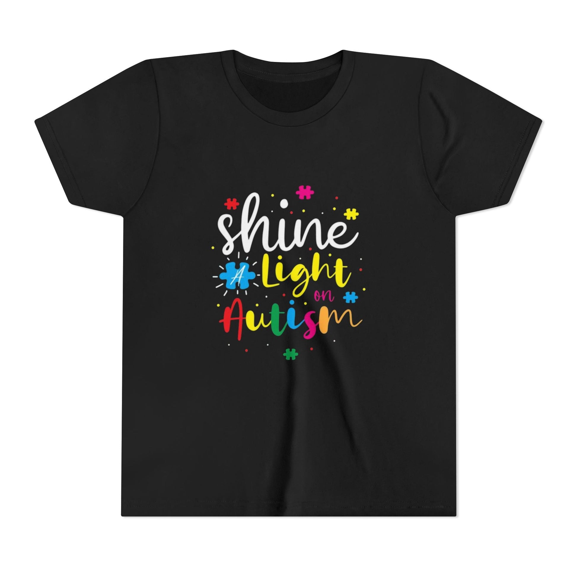 Youth Tee - "Light Up Autism" Colorful Puzzle Piece Awareness Shirt - Geo Rocks The 'Tism