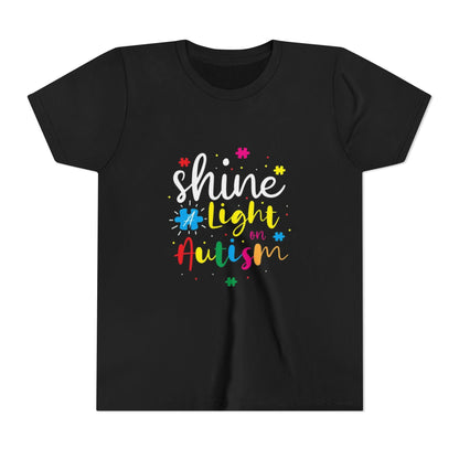 Youth Tee - "Light Up Autism" Colorful Puzzle Piece Awareness Shirt - Geo Rocks The 'Tism