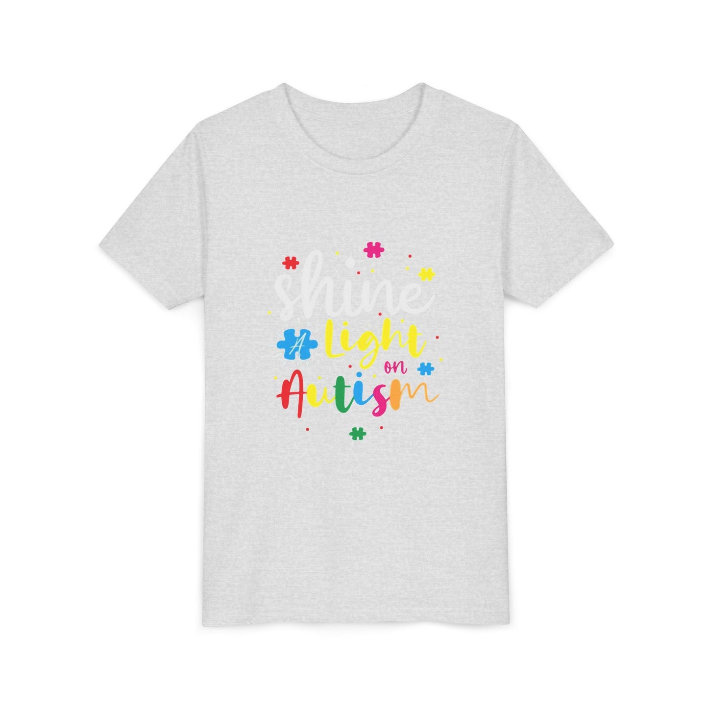 Youth Tee - "Light Up Autism" Colorful Puzzle Piece Awareness Shirt - Geo Rocks The 'Tism
