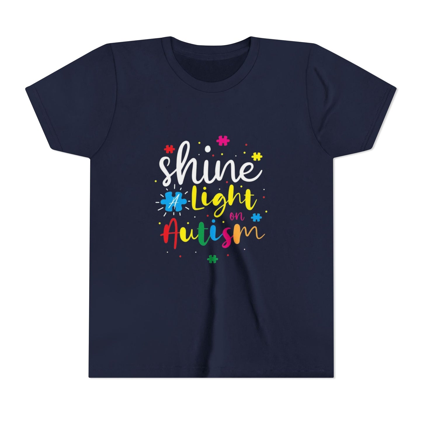 Youth Tee - "Light Up Autism" Colorful Puzzle Piece Awareness Shirt - Geo Rocks The 'Tism