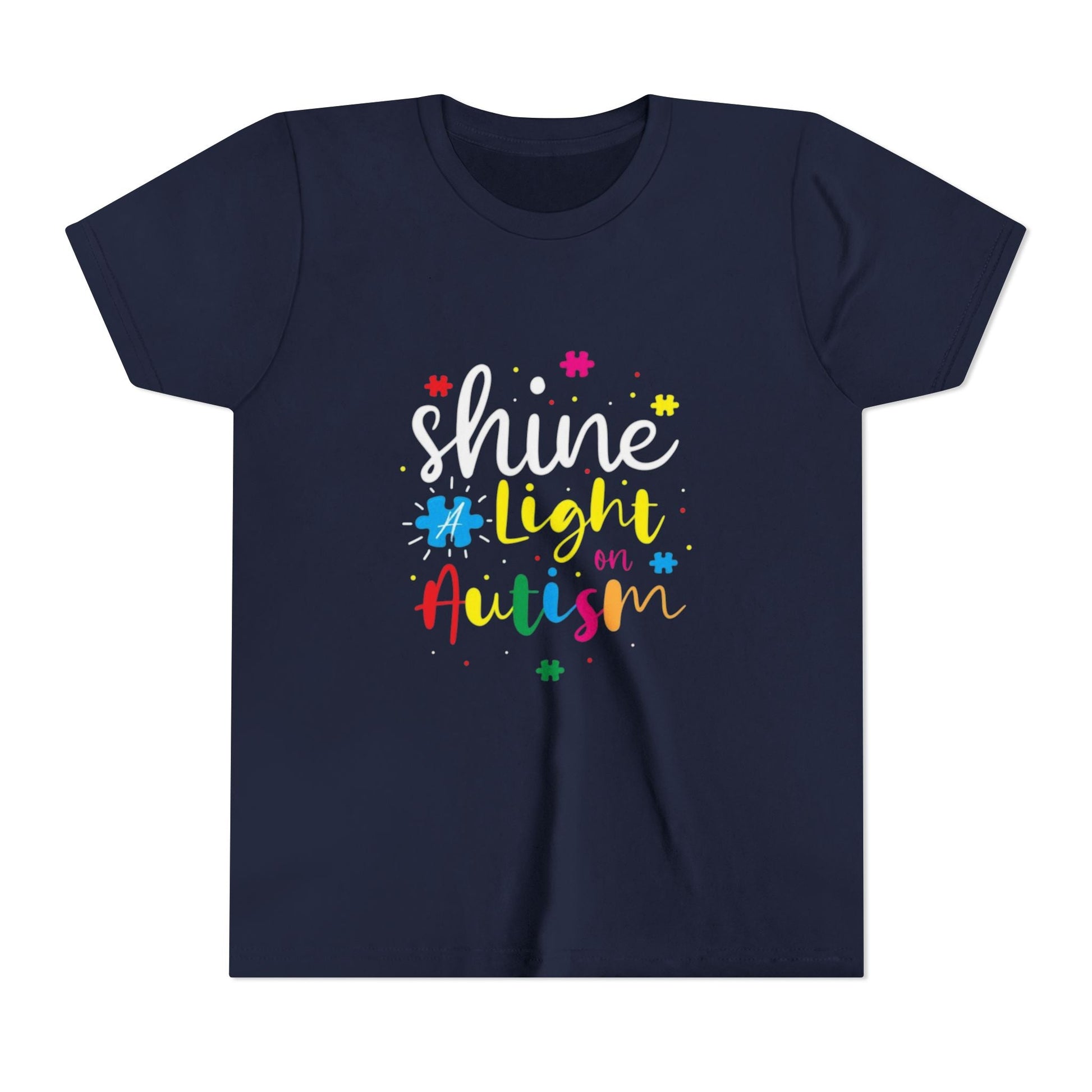 Youth Tee - "Light Up Autism" Colorful Puzzle Piece Awareness Shirt - Geo Rocks The 'Tism