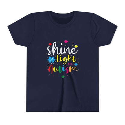 Youth Tee - "Light Up Autism" Colorful Puzzle Piece Awareness Shirt - Geo Rocks The 'Tism