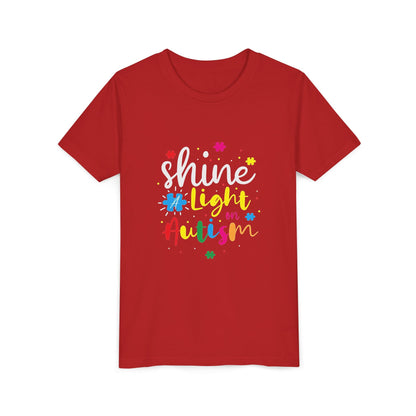 Youth Tee - "Light Up Autism" Colorful Puzzle Piece Awareness Shirt - Geo Rocks The 'Tism