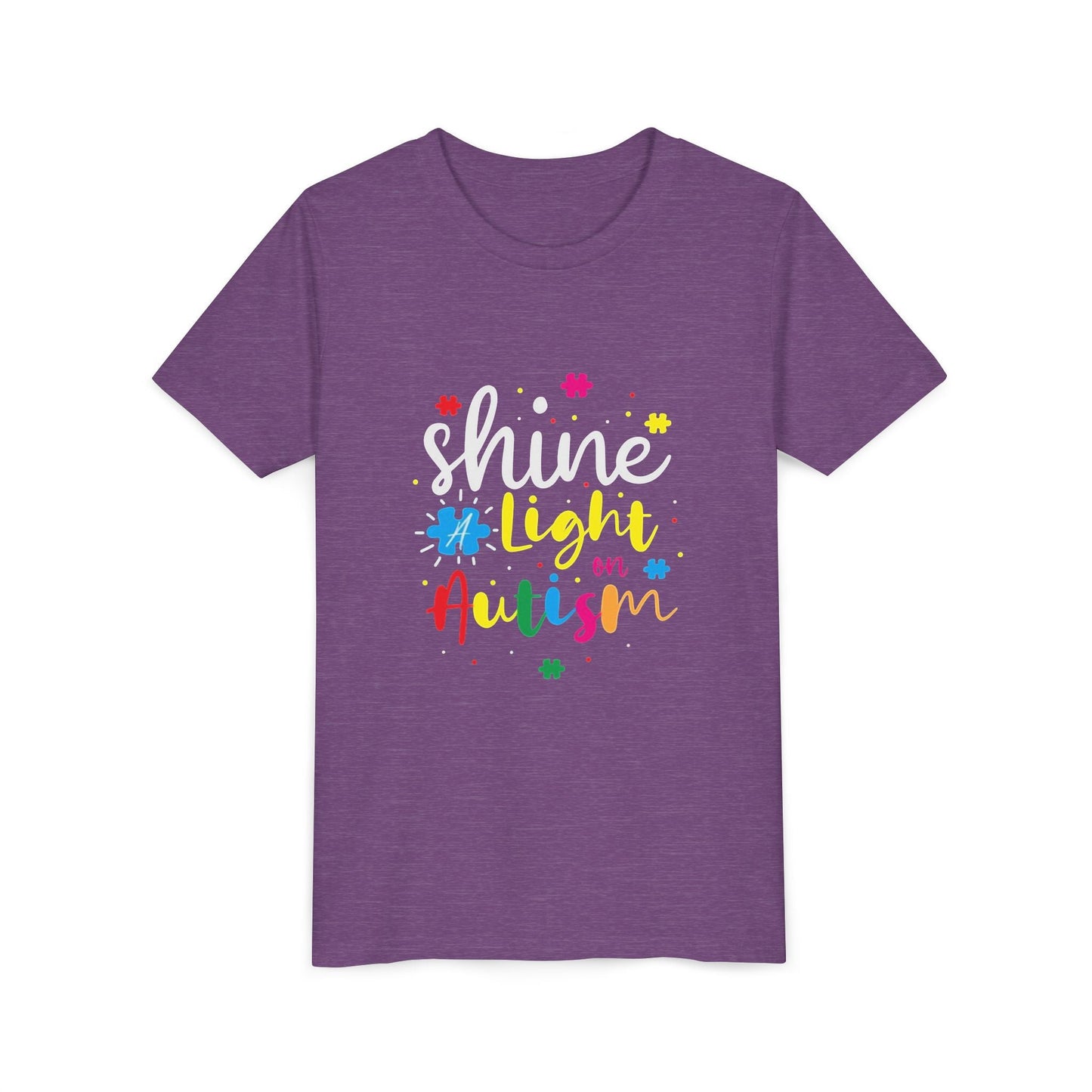 Youth Tee - "Light Up Autism" Colorful Puzzle Piece Awareness Shirt - Geo Rocks The 'Tism