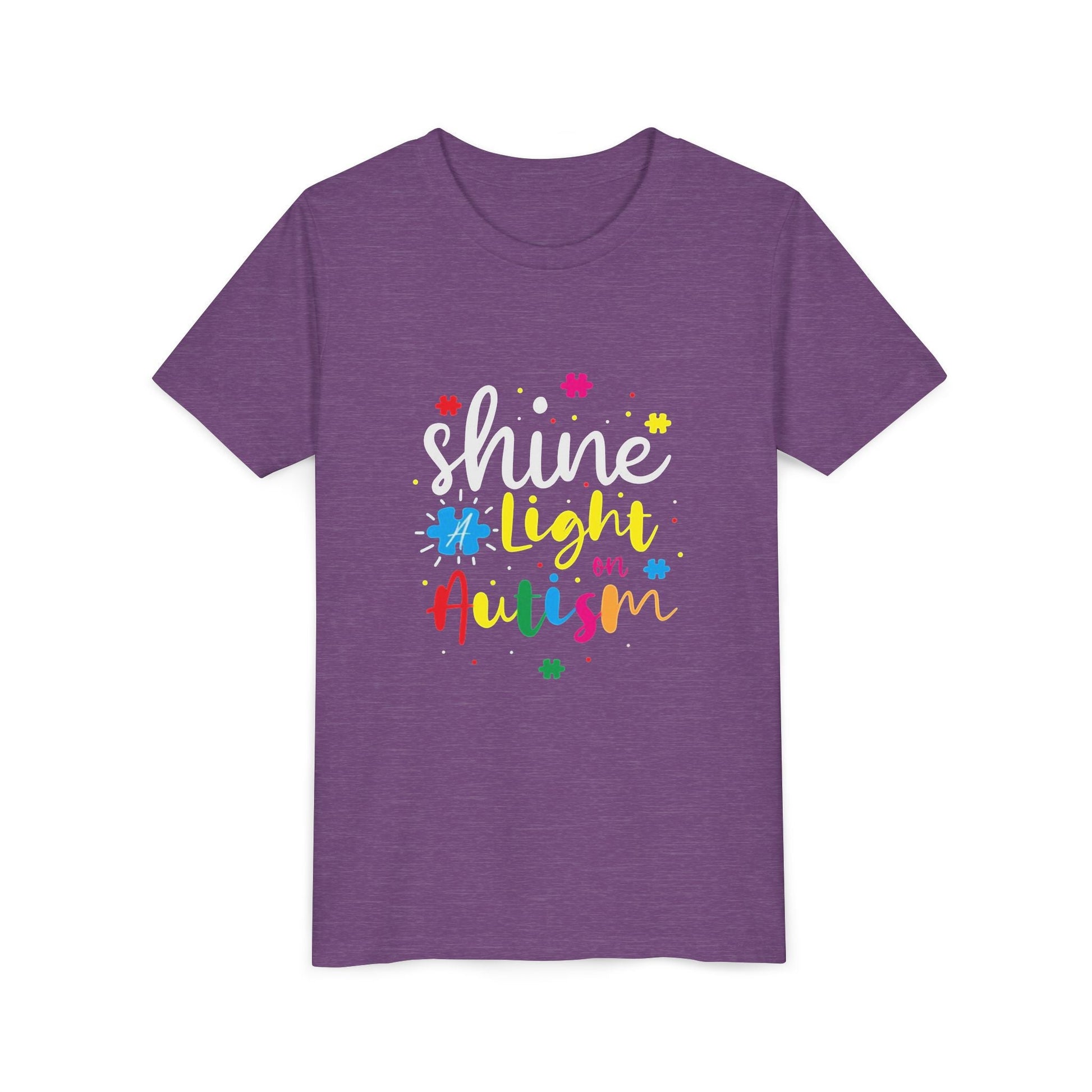 Youth Tee - "Light Up Autism" Colorful Puzzle Piece Awareness Shirt - Geo Rocks The 'Tism