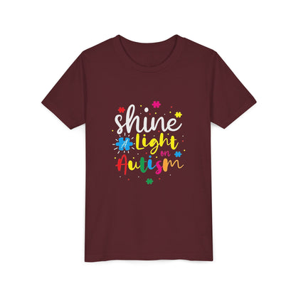 Youth Tee - "Light Up Autism" Colorful Puzzle Piece Awareness Shirt - Geo Rocks The 'Tism