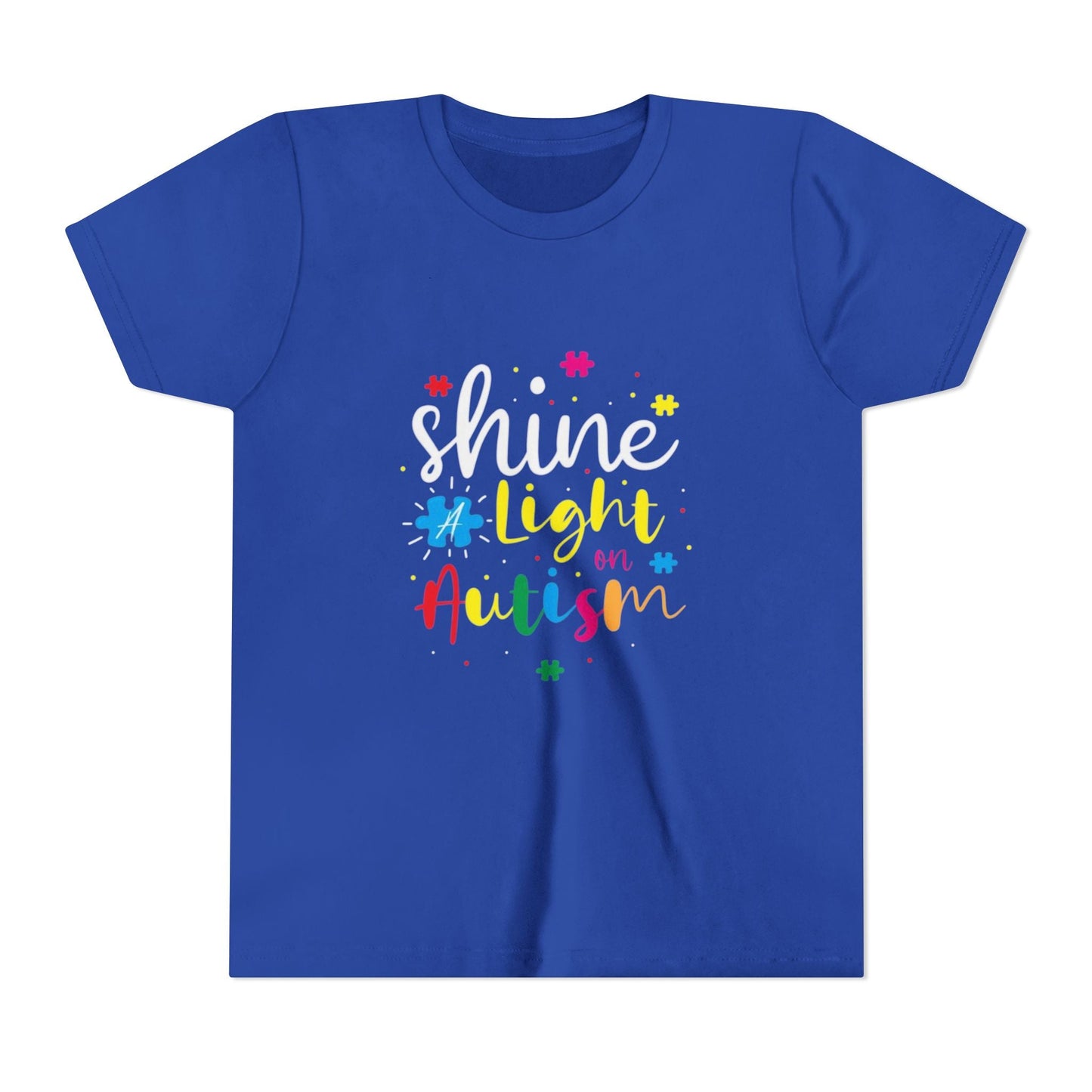 Youth Tee - "Light Up Autism" Colorful Puzzle Piece Awareness Shirt - Geo Rocks The 'Tism
