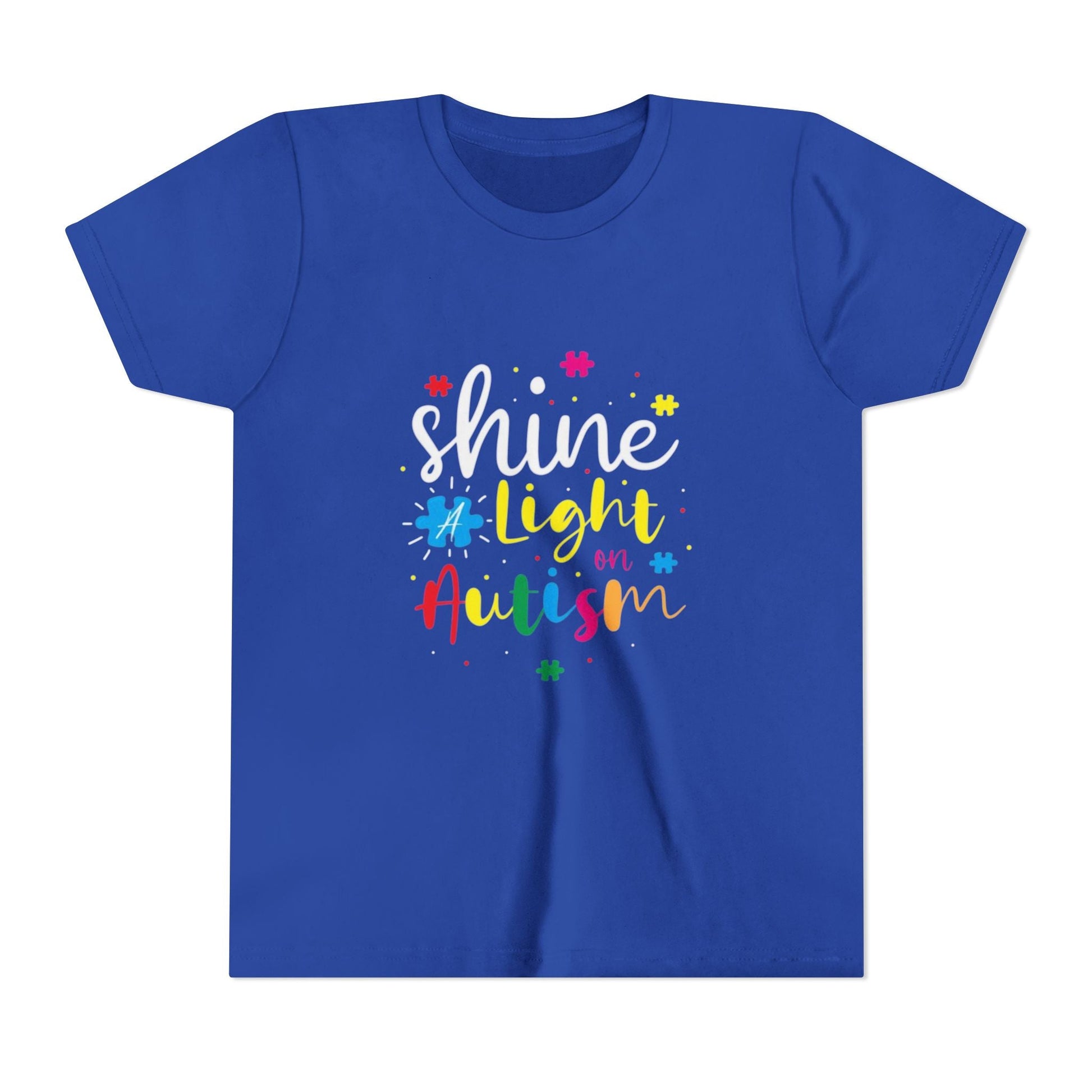 Youth Tee - "Light Up Autism" Colorful Puzzle Piece Awareness Shirt - Geo Rocks The 'Tism