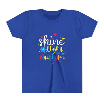 Youth Tee - "Light Up Autism" Colorful Puzzle Piece Awareness Shirt - Geo Rocks The 'Tism