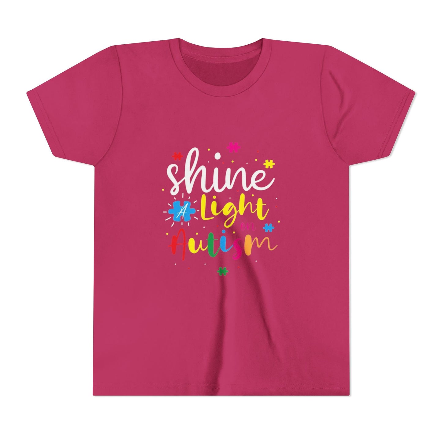 Youth Tee - "Light Up Autism" Colorful Puzzle Piece Awareness Shirt - Geo Rocks The 'Tism
