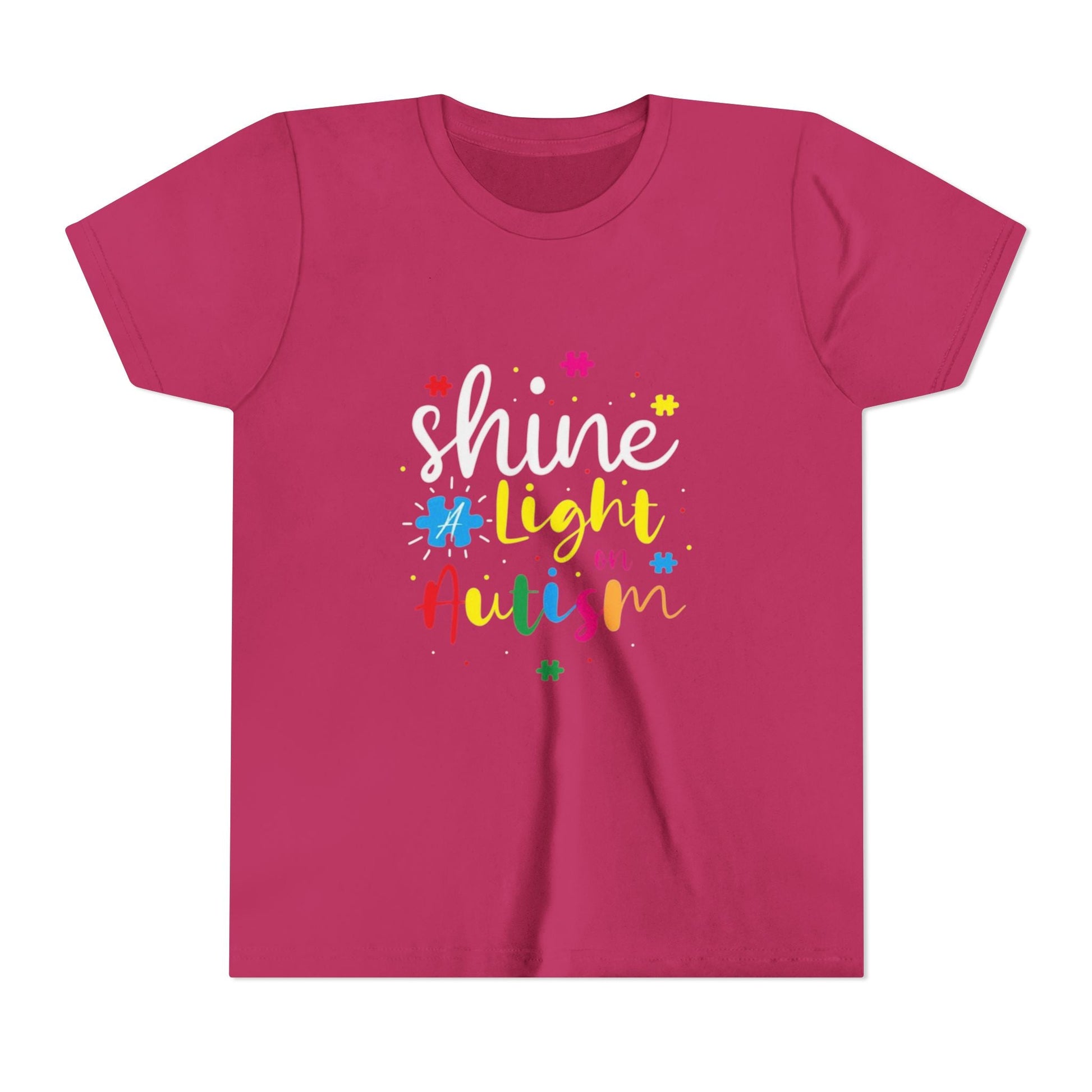 Youth Tee - "Light Up Autism" Colorful Puzzle Piece Awareness Shirt - Geo Rocks The 'Tism