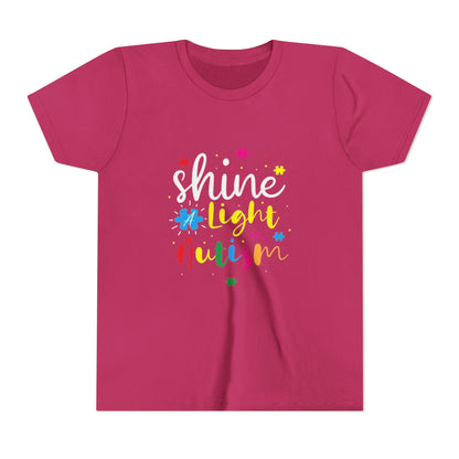Youth Tee - "Light Up Autism" Colorful Puzzle Piece Awareness Shirt - Geo Rocks The 'Tism