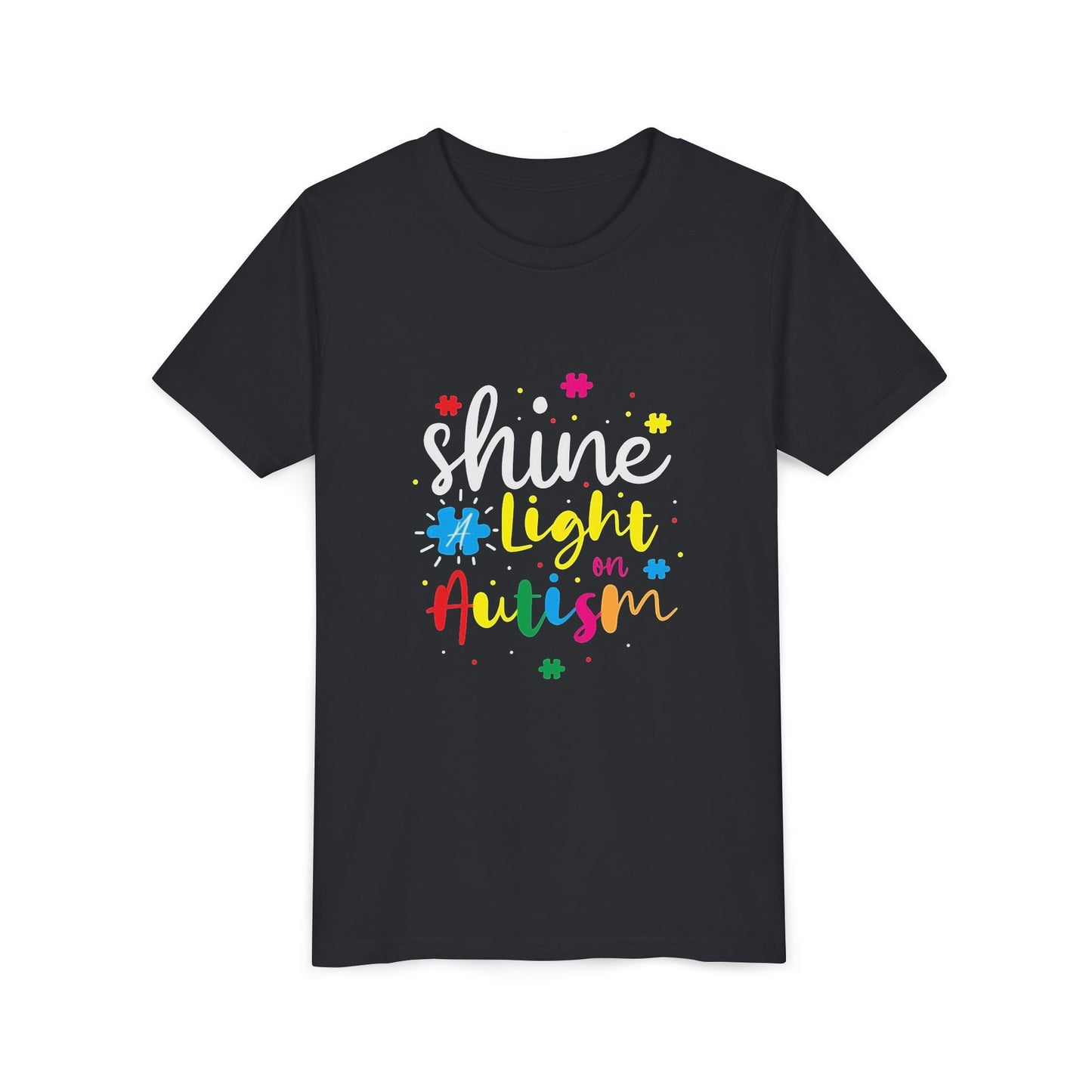 Youth Tee - "Light Up Autism" Colorful Puzzle Piece Awareness Shirt - Geo Rocks The 'Tism