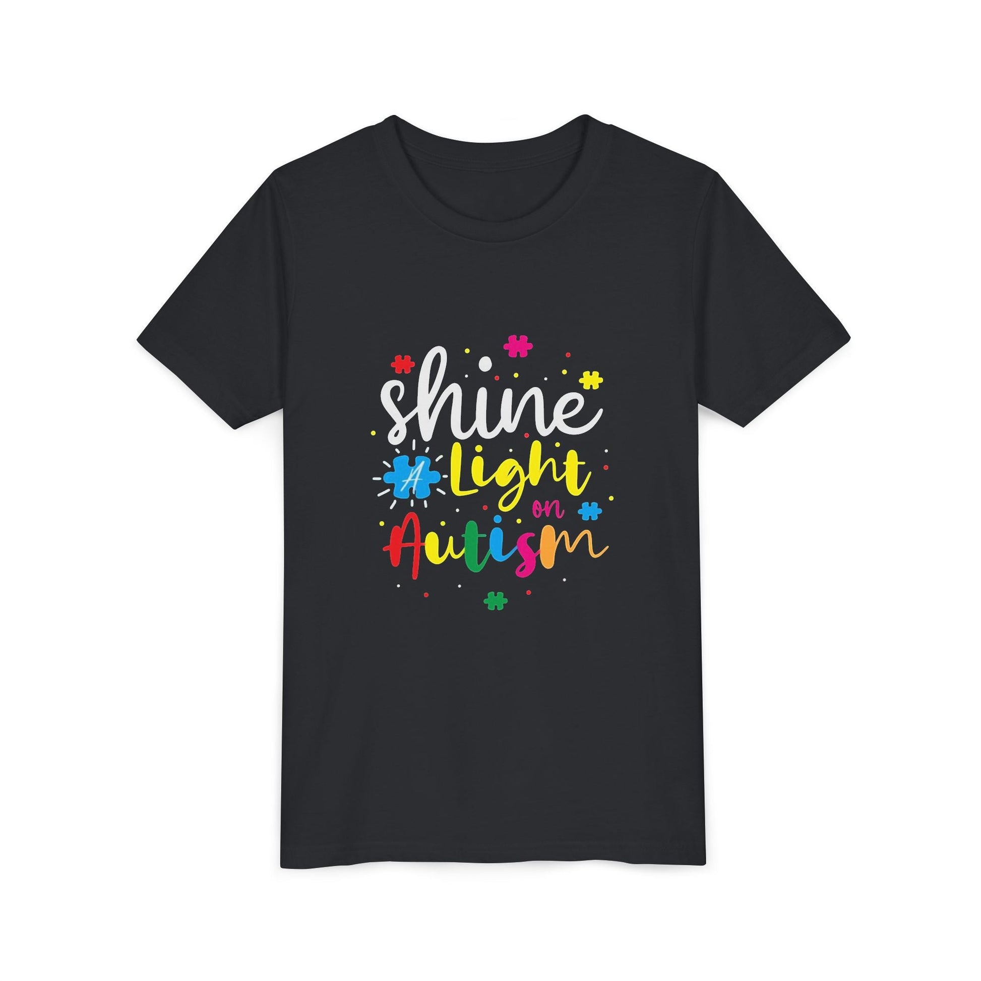 Youth Tee - "Light Up Autism" Colorful Puzzle Piece Awareness Shirt - Geo Rocks The 'Tism