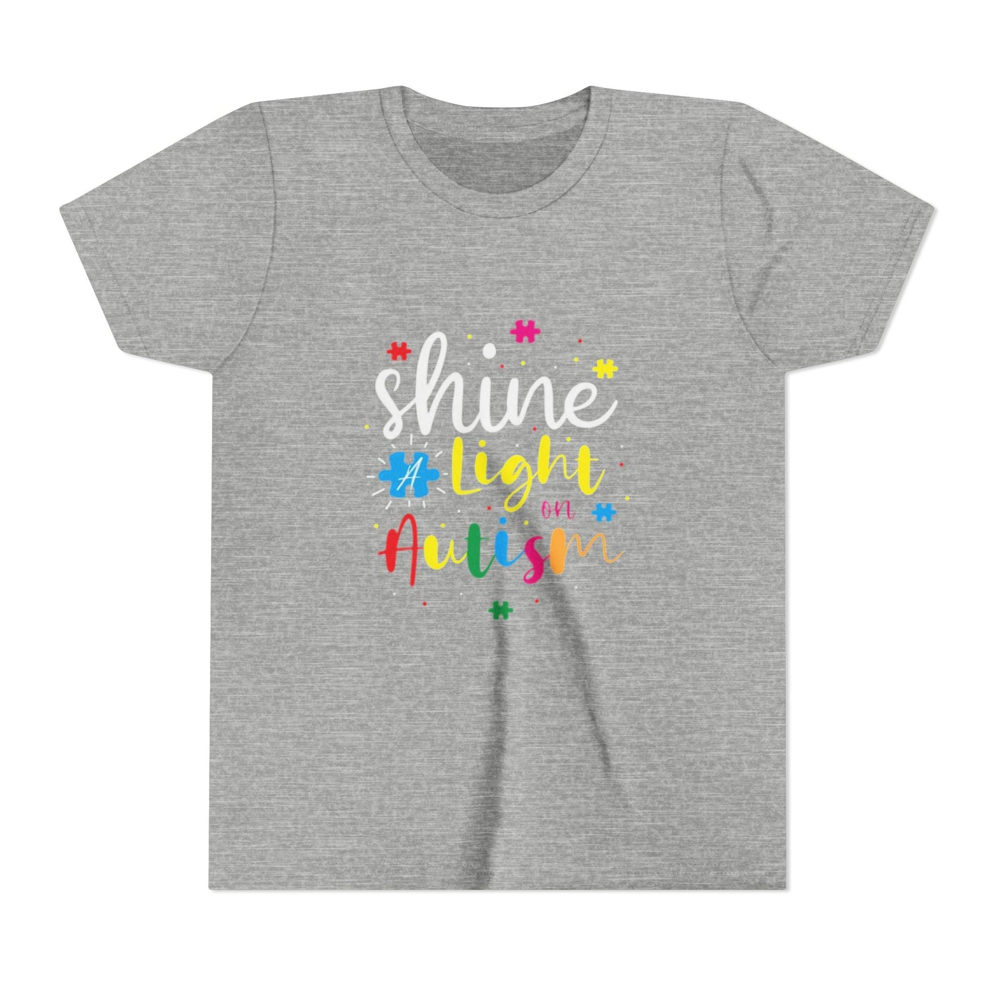Youth Tee - "Light Up Autism" Colorful Puzzle Piece Awareness Shirt - Geo Rocks The 'Tism