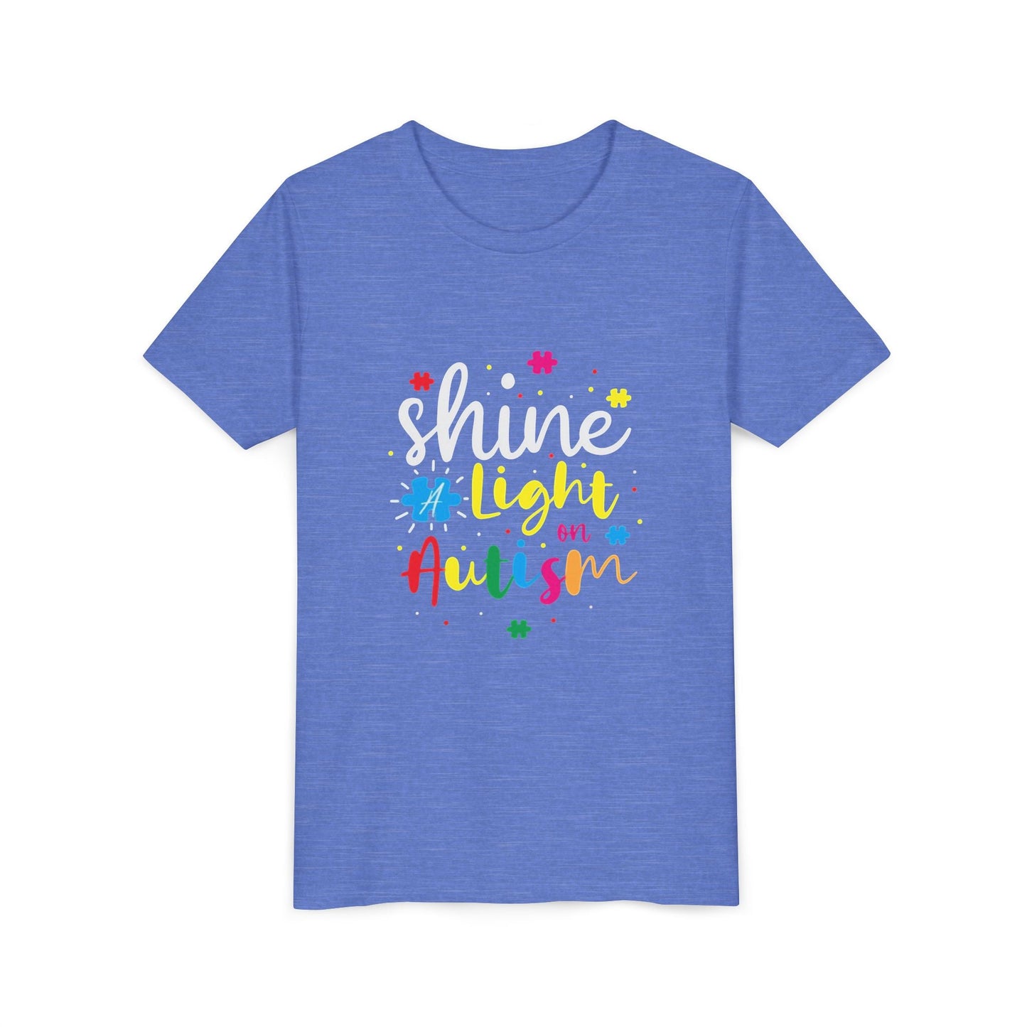 Youth Tee - "Light Up Autism" Colorful Puzzle Piece Awareness Shirt - Geo Rocks The 'Tism