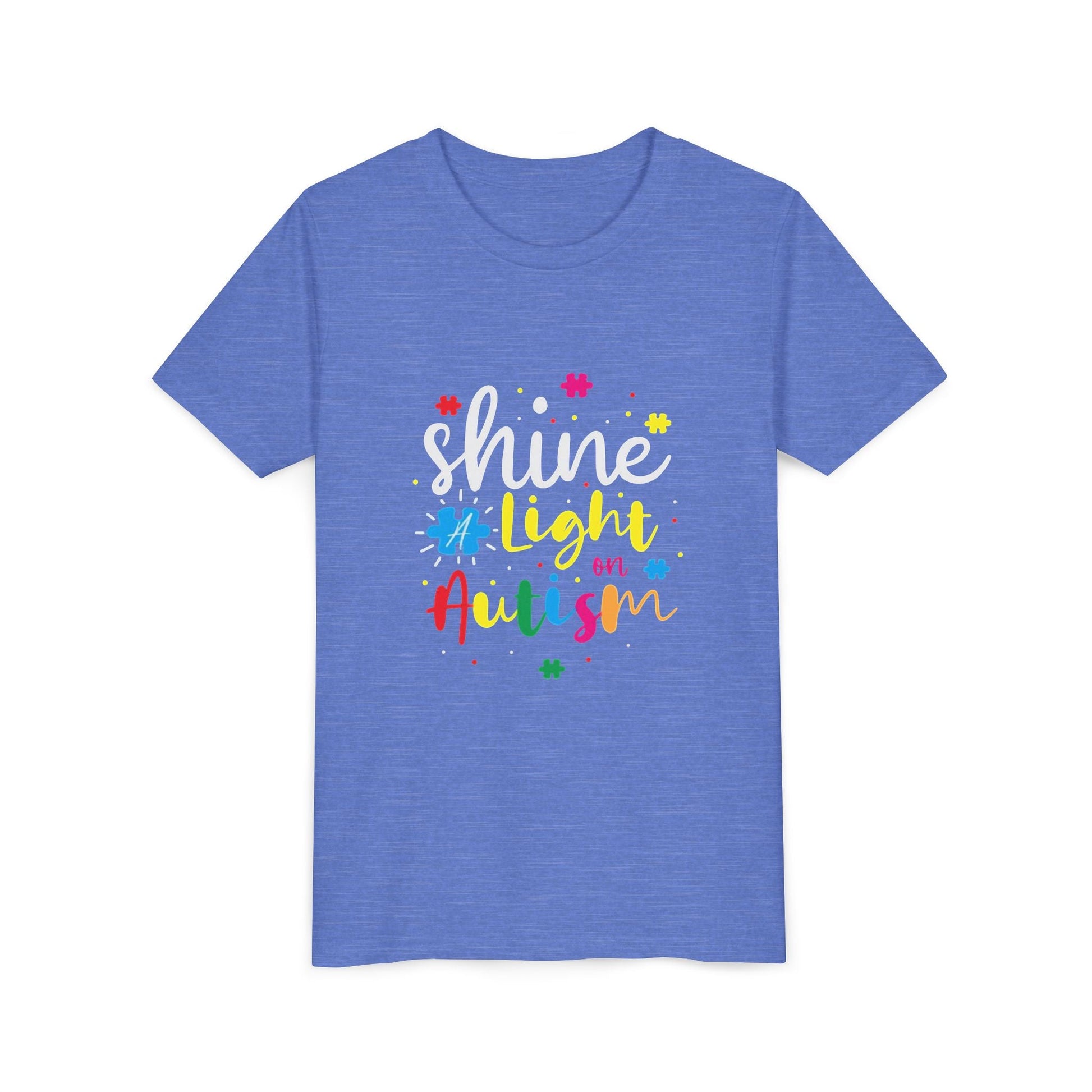 Youth Tee - "Light Up Autism" Colorful Puzzle Piece Awareness Shirt - Geo Rocks The 'Tism
