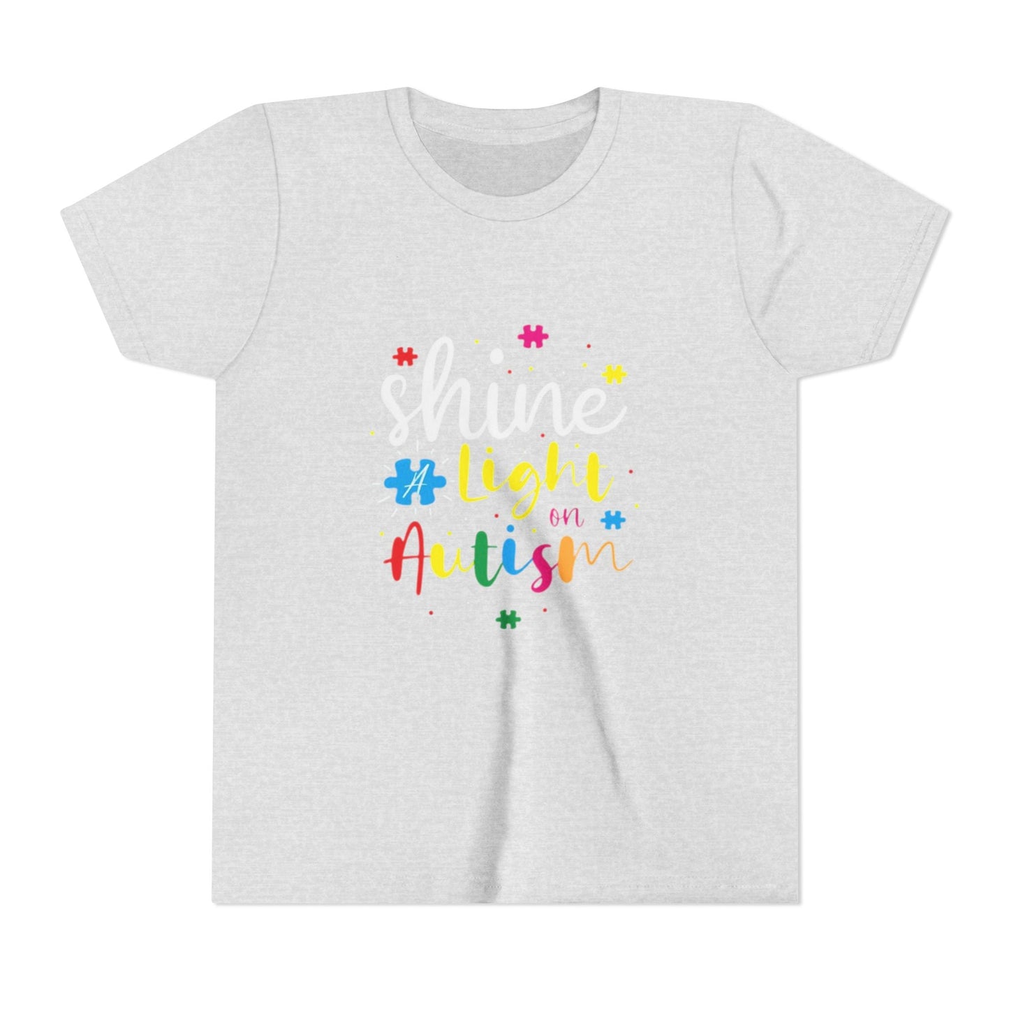 Youth Tee - "Light Up Autism" Colorful Puzzle Piece Awareness Shirt - Geo Rocks The 'Tism