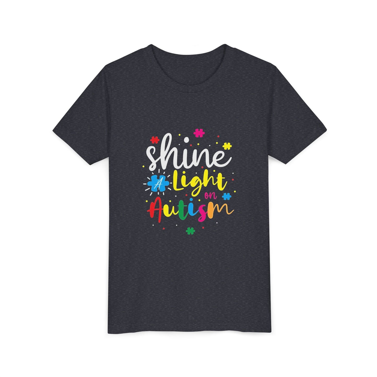 Youth Tee - "Light Up Autism" Colorful Puzzle Piece Awareness Shirt - Geo Rocks The 'Tism